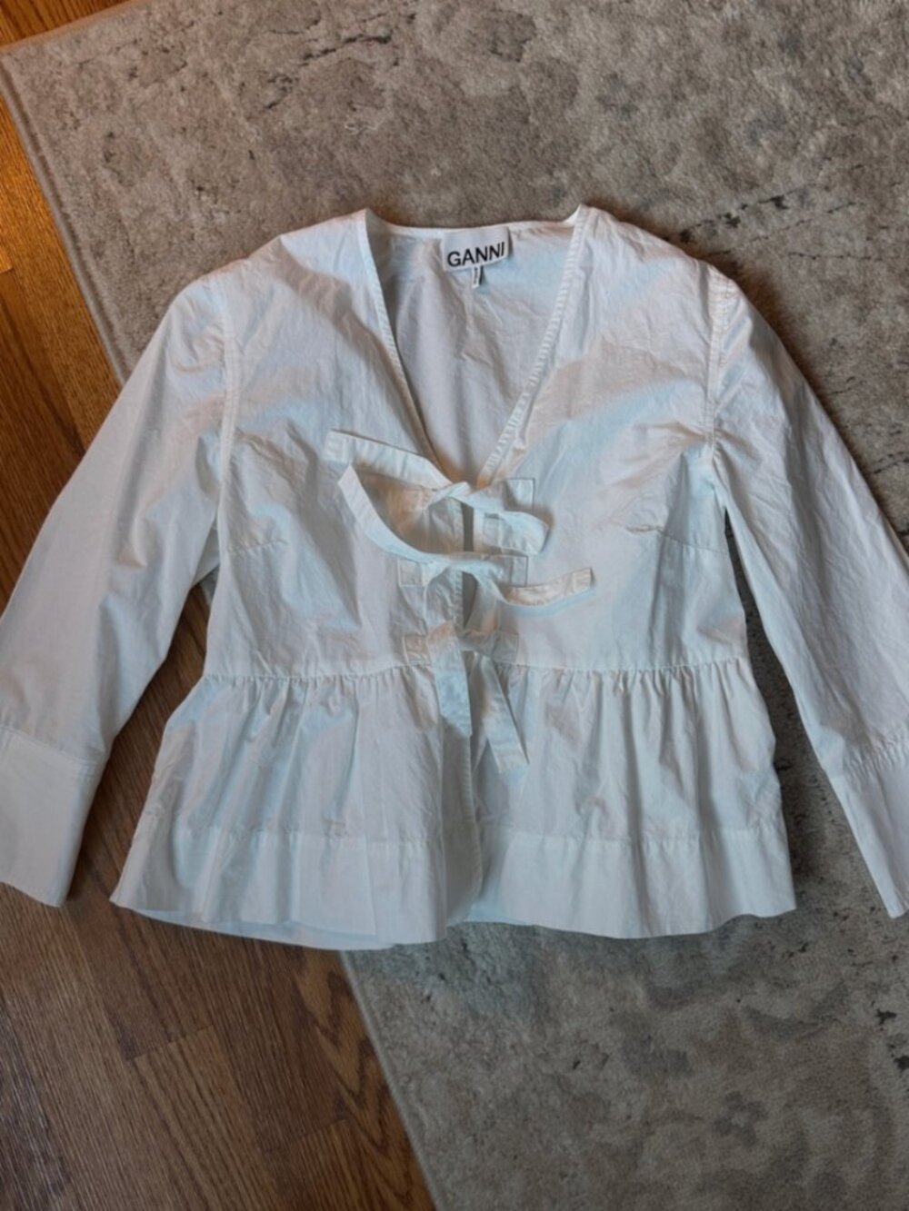 Ganni white tie front top v-neck